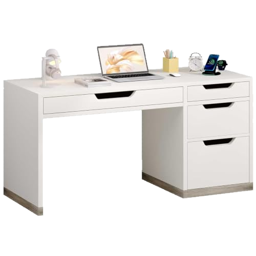 MaverickFurni 52 Inch White Desk with 4 Drawers