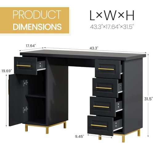 MaverickFurni - MaverickFurni Black and Gold Nail Tech Desk with Drawers