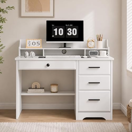 MaverickFurni White Desk with Drawers